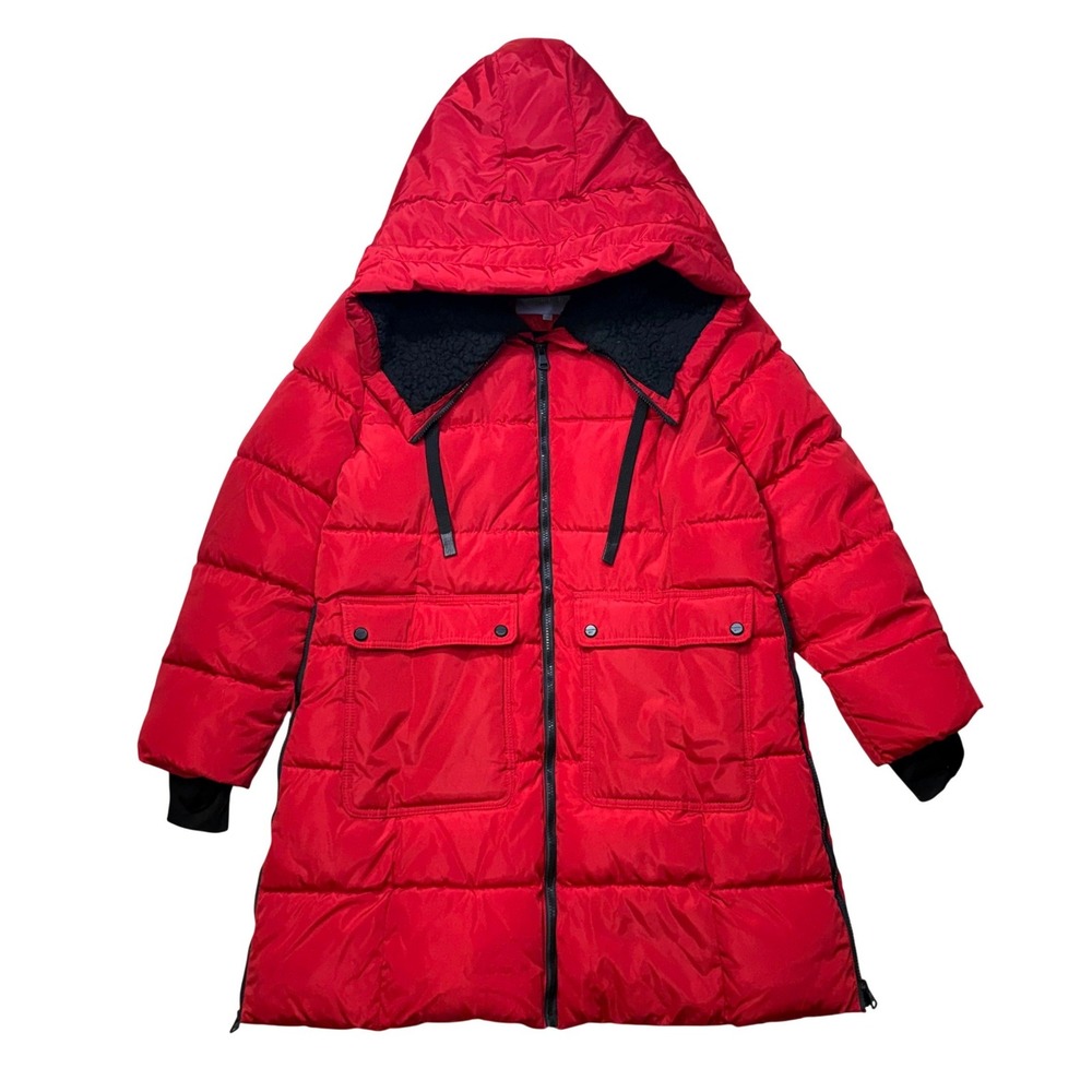 Madden Girl XL Red Hooded Sherpa-Trim Long Puffer Coat‎ Winter Apres Cozy Lined
